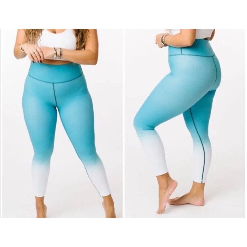 Zyia Active Womens Sz 20‎ Venom Ombre Metallic Light N Tight Leggings Teal Blue